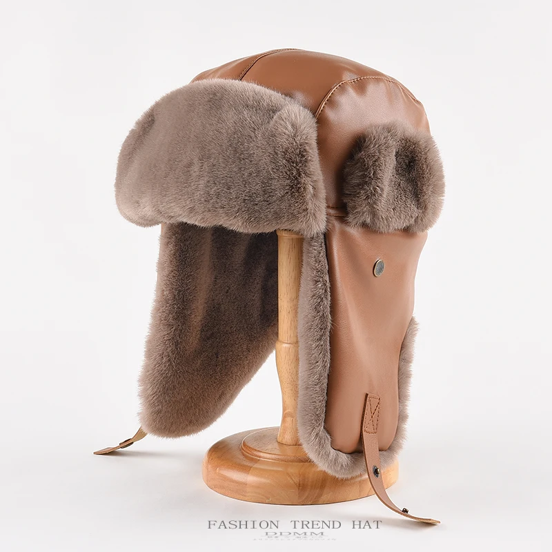 Кожаная шапка для мужчин зимняя теплая Lei Feng женщин защита ушей ветрозащитная