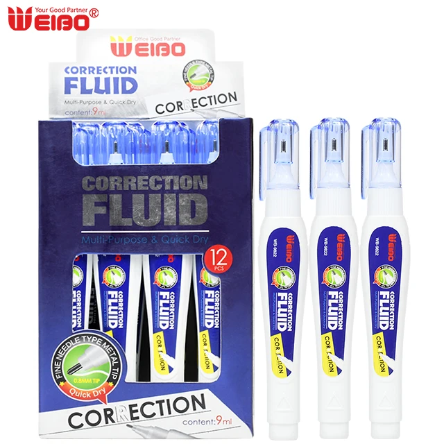 

WB-9822 Fast Drying 9ml White 2021 New Style Correction Fluid Packing Correction Pen 12Pcs/set White Out Modify Pens