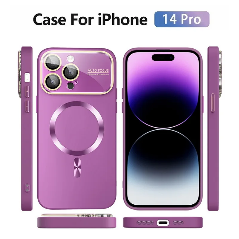 

Luxury Magnetic Phone Case For Magsafe Wireless Charging For iPhone 14 Pro Max 13 12 Pro Glass Lens Protection Back Matte Cover