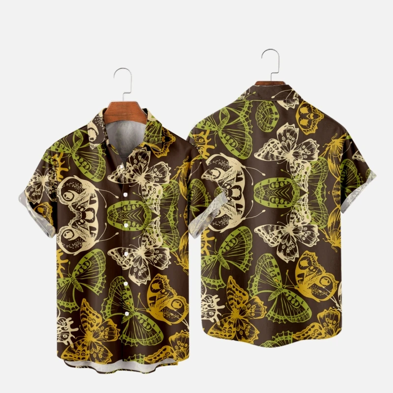 

Гавайская футболка для мужчин и женщин, модная рубашка с 3D принтом бабочки, Повседневная пляжная одежда оверсайз, Y2K