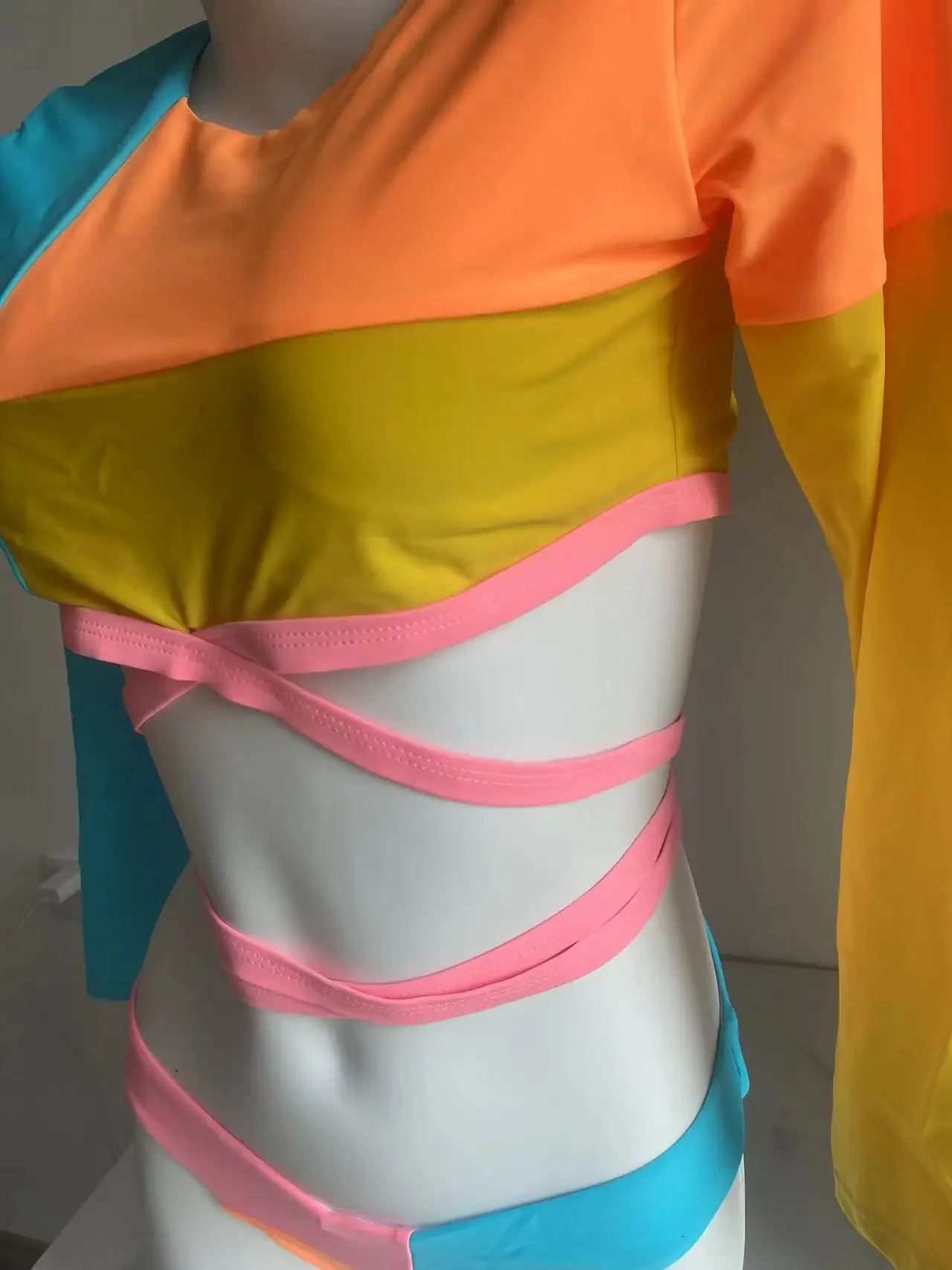 2024 Купальник с цветными блоками женский купальник в стиле пэчворк длинными