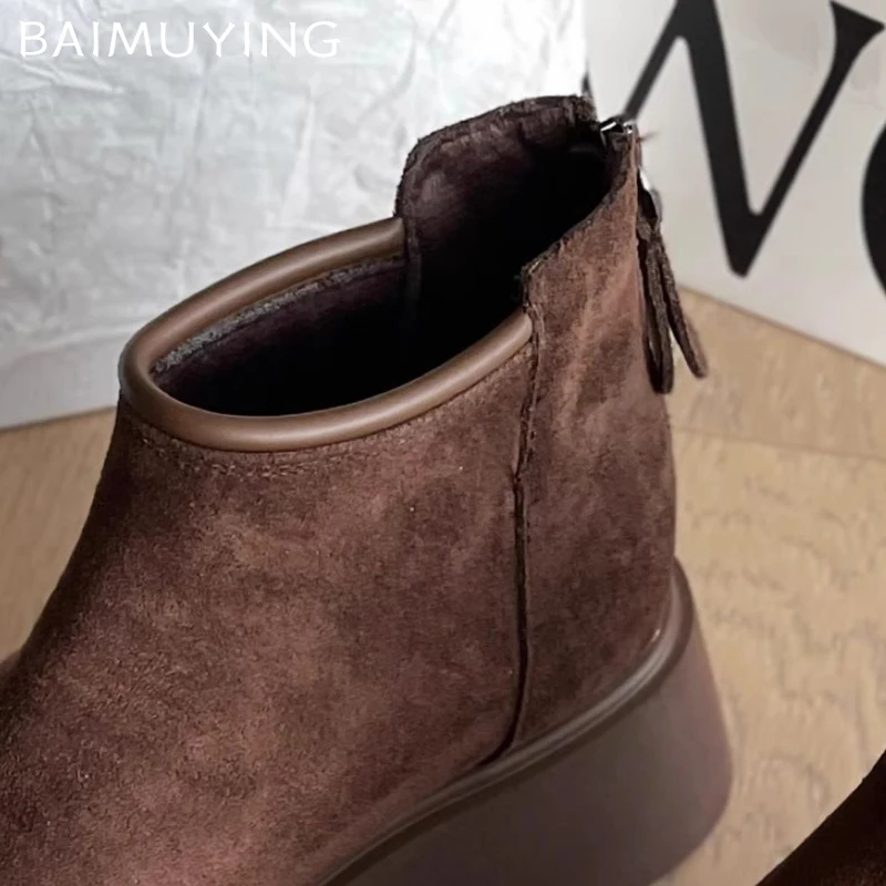 Замшевые женские ботильоны на платформе модная повседневная обувь плоской