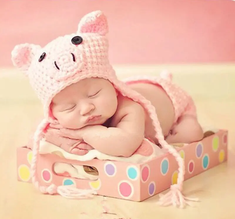 

Newborn Baby Family Photo Shooting Knitted Hat Pant Toddler Knitted Solid Color Clothes Set