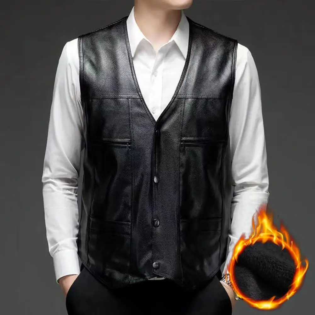 

Trendy Men Waistcoat Sleeveless Coldproof Male Plush Lining Buttons Vest