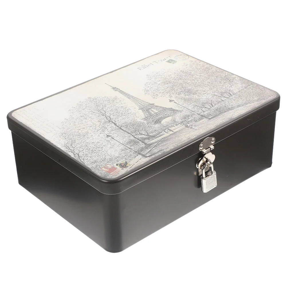 

Storage Box Lock Tins Lid Key Wedding Candy Tinplate Containers Case Small Metal