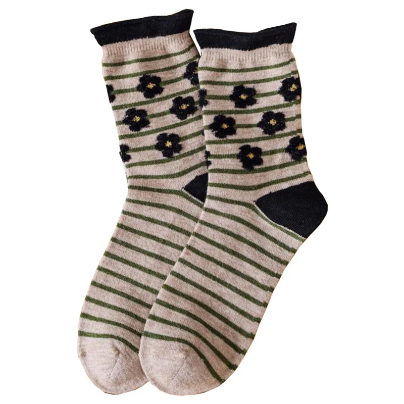 5 Pair Keep Warm Thick Winter Socks Set Female Harajuku Fashion Flower Print Socks For Women Brand Designer Cashmere Calze Donna