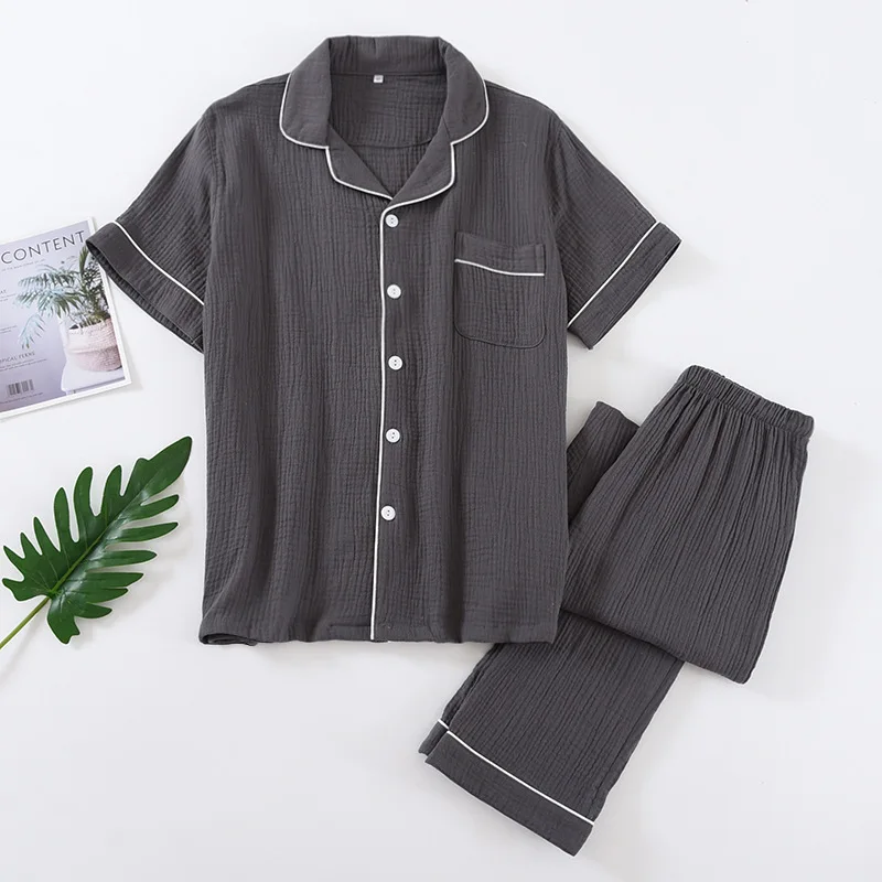 Pajamas Men Summer Pure Cotton Simple Style Home Service Suit Short-sleeved Thin Section Can Be Worn Outside and Soft Sleepwear