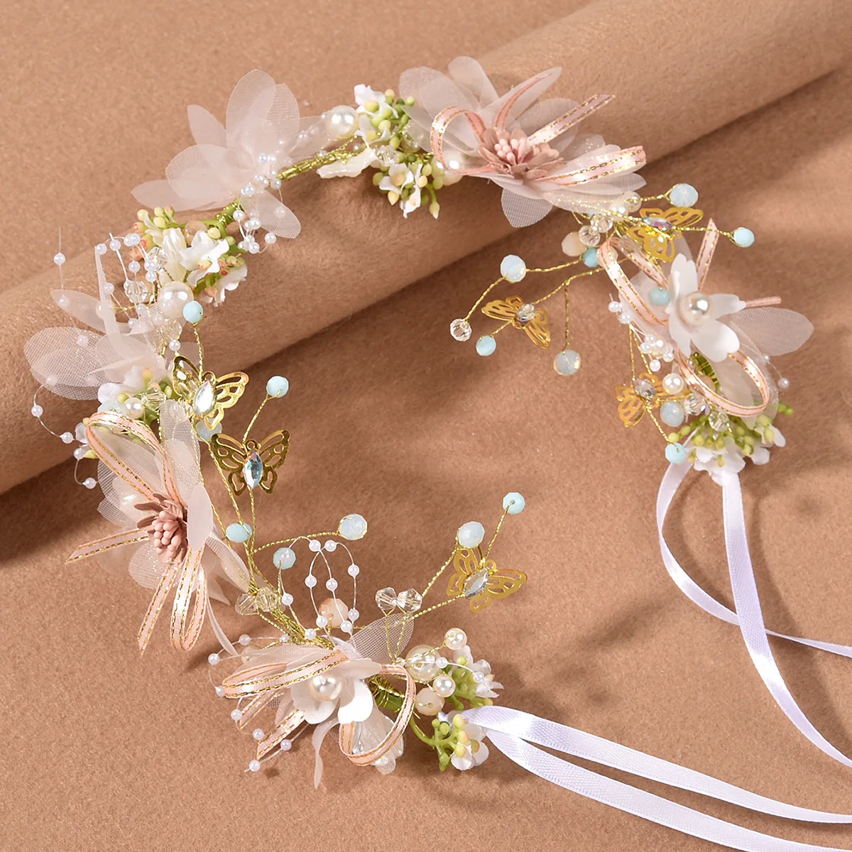 

Bohemian Pearl Hair Accessories Crowns Beach Hair Band Hawaii Floral Garland Romantic Faux Wedding Wreaths Flower Headband