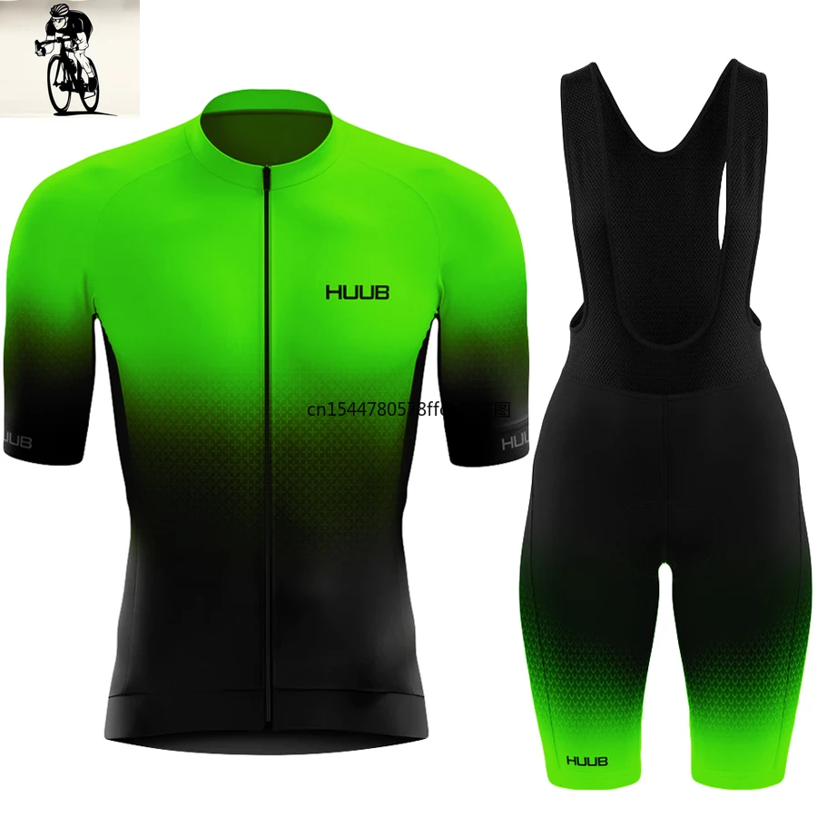 

HUUB Fluorescent Green Cycling Sets Mountain Bike Uniform Summer Mans Cycling Jersey Set Road Bicycle Jerseys MTB Bicycle Wear
