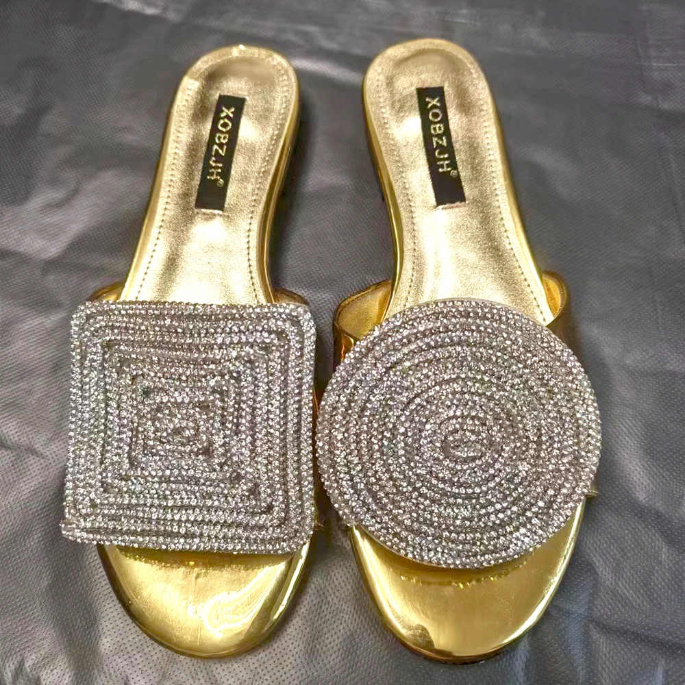 2023 Summer New Designer Slippers Women Crystal Circle and Square Open Toe Shoes
