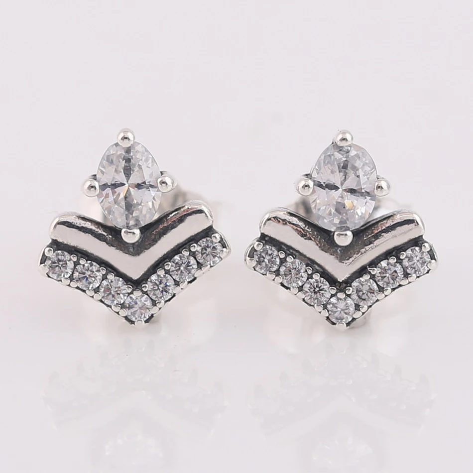 

Classic Wish With Crystal Stud Earring For Women Authentic S925 Sterling Silver Jewelry Lady Girl Birthday Gift