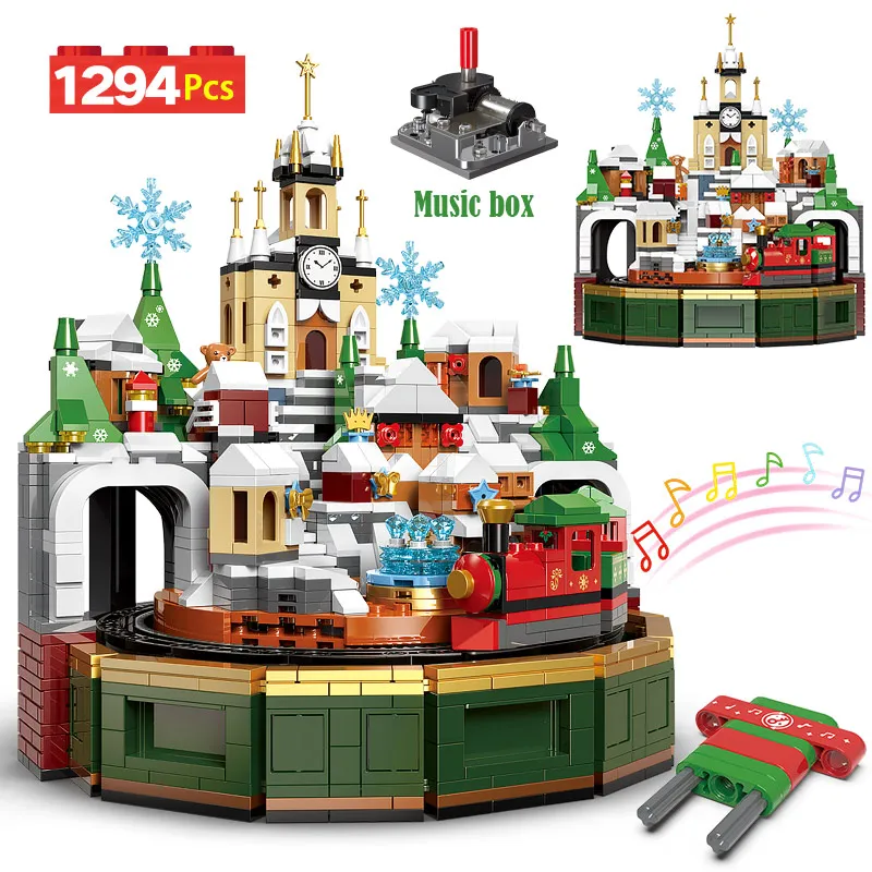 

City Tree House Castle Architecture Building Blocks Friends with Music Box Santa Claus Elk Bricks Christmas Toys For Kids Gifts