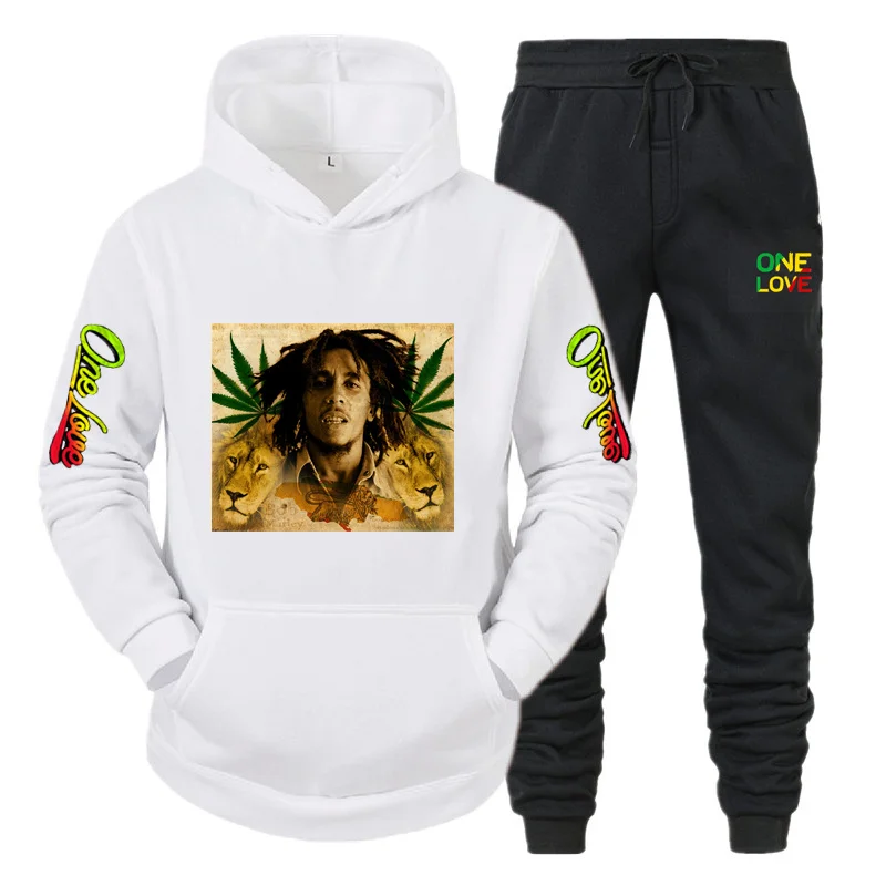 

Ladies/Men Hoodie Bob Marley Legend Reggae One Love Print Sweatshirt Winter Fashion Casual Long Sleeve + Pants Fleece Set S-3XL