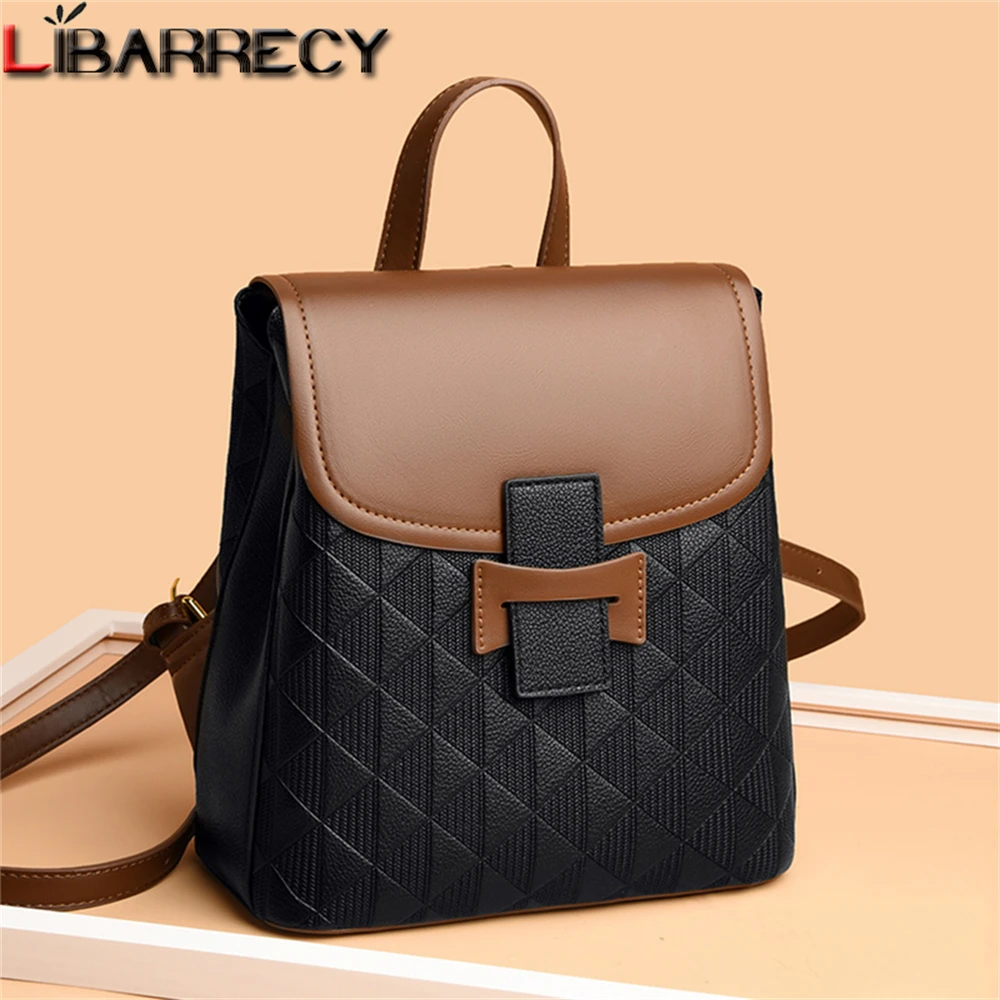 

Panelled New Ladies Backpacks Luxury Designer High Quality PU Leather Women Student Bags Fashion Ladies Anti-theft Backpack Sac