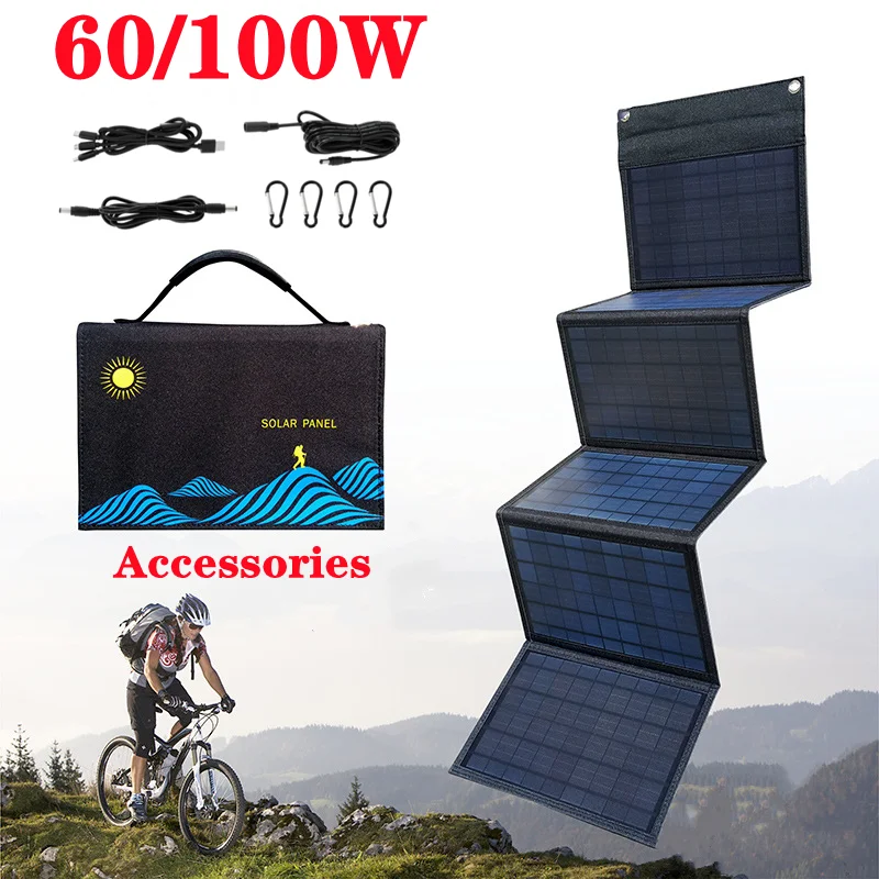 60/100W Panel Folding Bag Dual USB+DC Output Solar Charger P