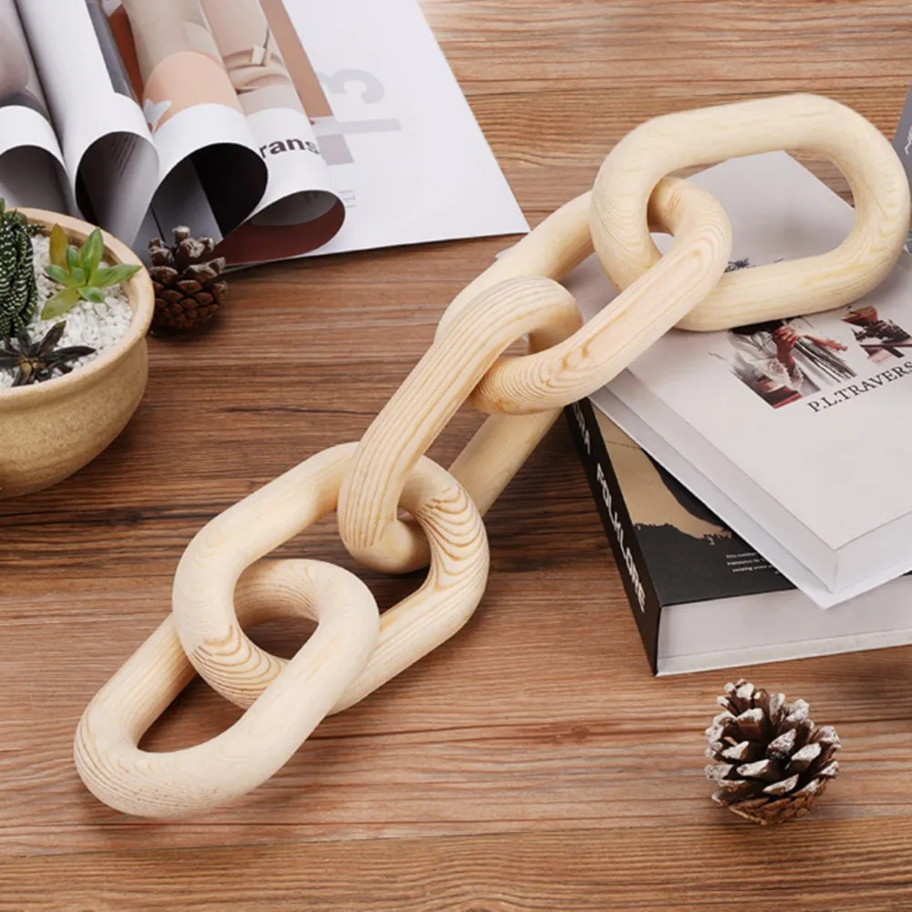 

Wood Chain Link Decoration Hand Carved Decorative Wood Chain Farmhouse Ornaments Boho Living Room Bedroom Decoration