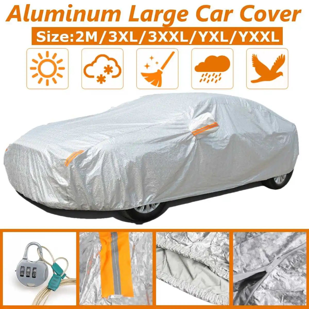 

Universal Car Covers 2M/3XL/3XXL/YXL Indoor Outdoor Full Auot Cover Sun UV Snow Dust Resistant Protection Cover Anti-theft Lock