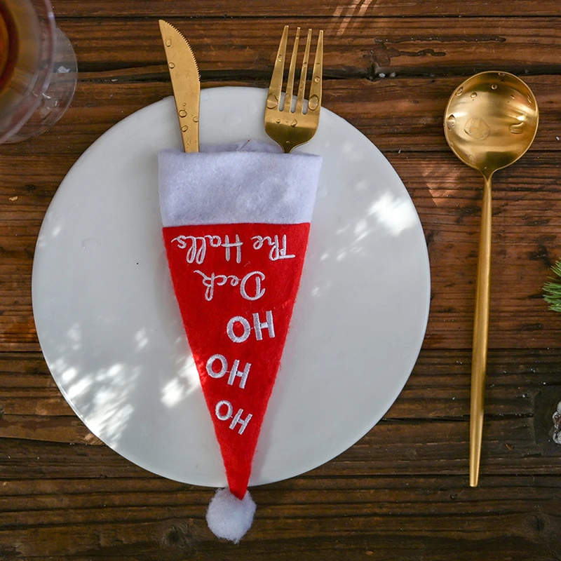 

Mini Christmas Hat Tableware Knife Fork Set Holder Pocket Bag Merry Christmas Party Dinner Wine Bottle Xmas Hat Decoration
