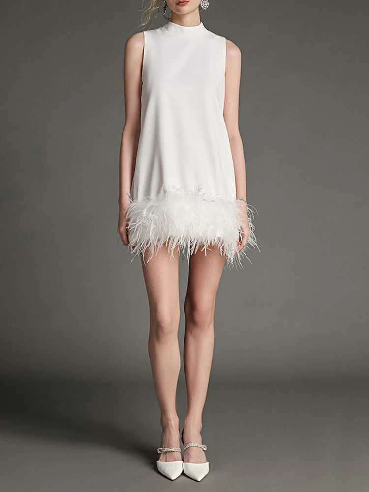 Женское платье с перьями GALCAUR однотонное элегантное мини-платье без рукавов