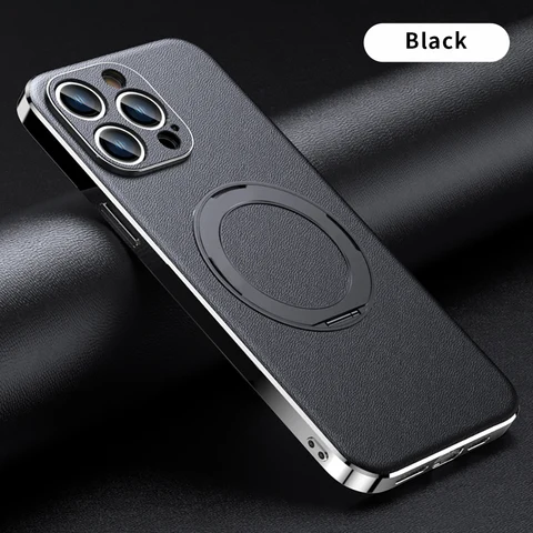 Кожаный магнитный чехол LANGSIDI с кольцом-держателем для iPhone 15 14 Pro Max 13 12, Беспроводная зарядка, Защитные Чехлы magsafe для объектива камеры