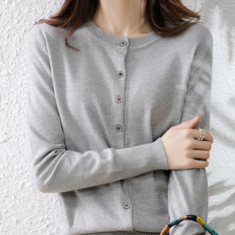 

Women's long sleeved knitted cardigan women's thin style inside and outside wear foreign style loose spring and autumn cashmere