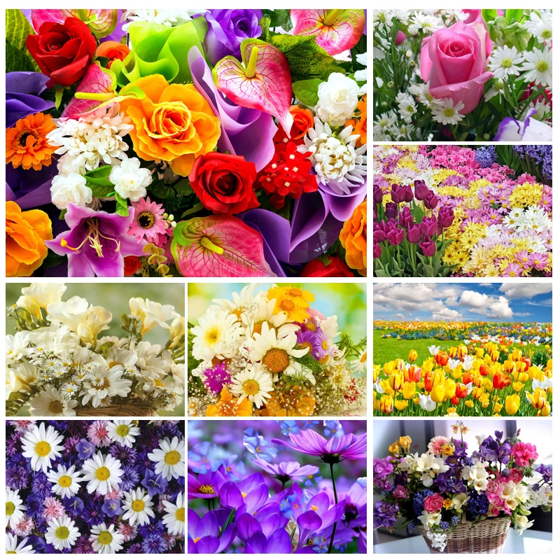 

Цветок 5D алмазная живопись красочный сад DIY мозаика круглая Алмазная вышивка гостиная Настенный декор Стразы живопись