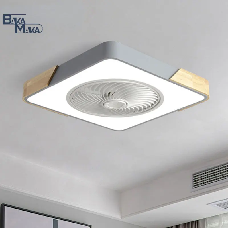 

Modern Low Profile Wood Ceiling Fan Light with Remote Control Dimmable 3 Color Timing LED Fan Lamp Indoor Bedroom Living Room
