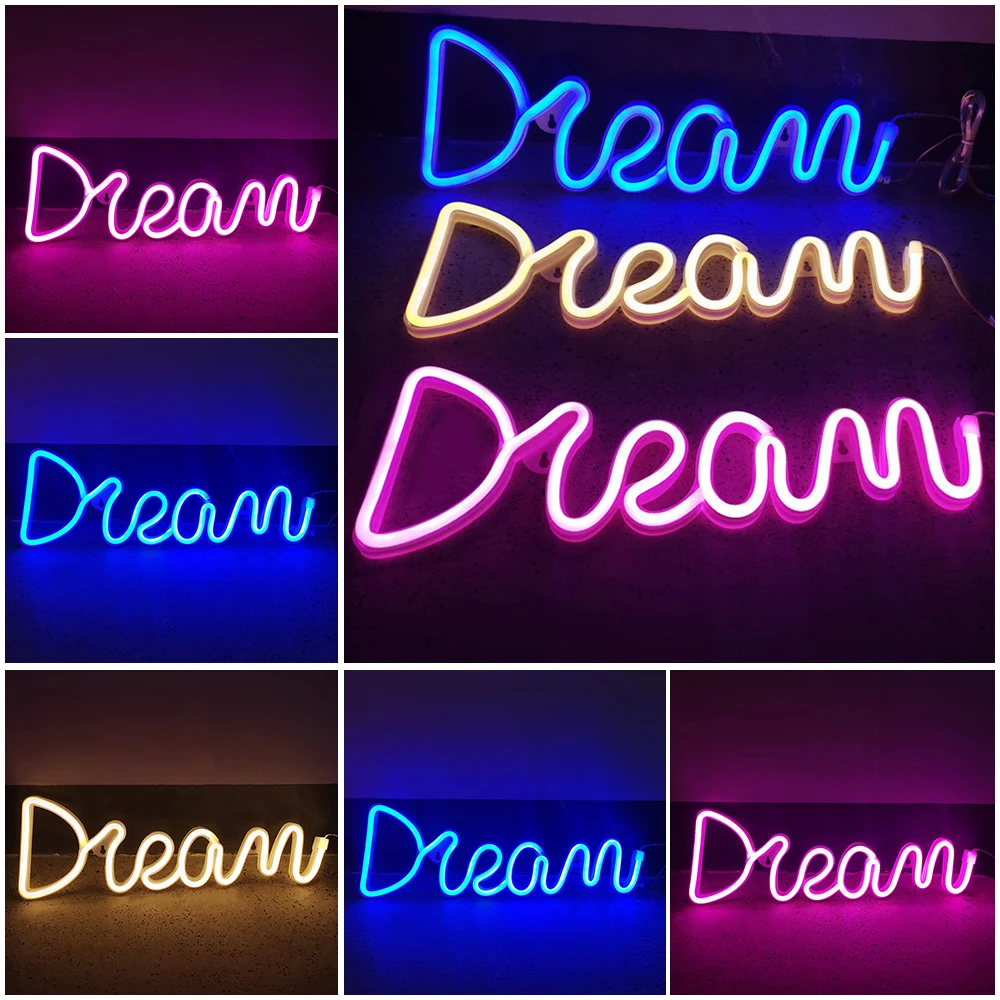 

Dream LED Neon Light Sign for Room Wedding Party Bar Decoration Neon Lamp Valentines Day Bedroom Home Decor Dream Night Lamp