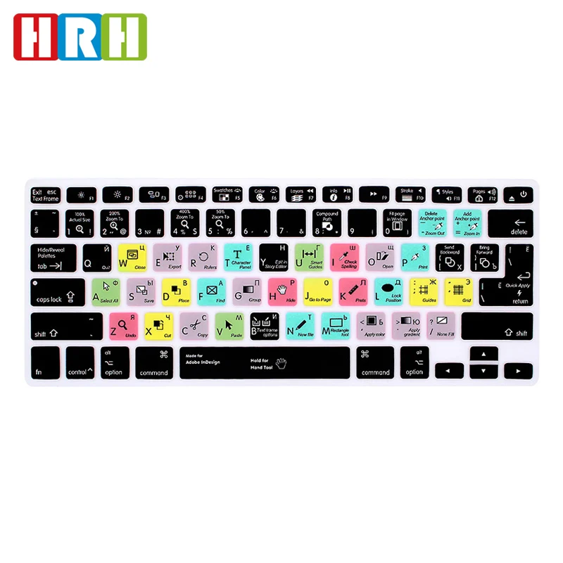 

HRH Russian InDesign Shortcuts Hotkeys Silicone Keyboard Skin Cover For MacBook Pro Retina Air 13" 15" Keyboard Protective Film