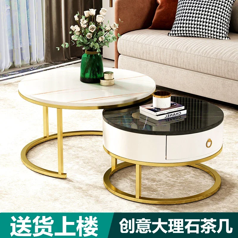 Современный журнальный столик Side круглый из скандинавского мрамора для гостиной