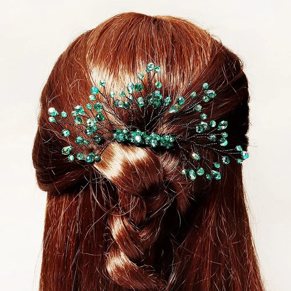 

Красивые украшения для волос, тиара с кристаллами, зеленые цветы, искусственные гребни для волос с кристаллами