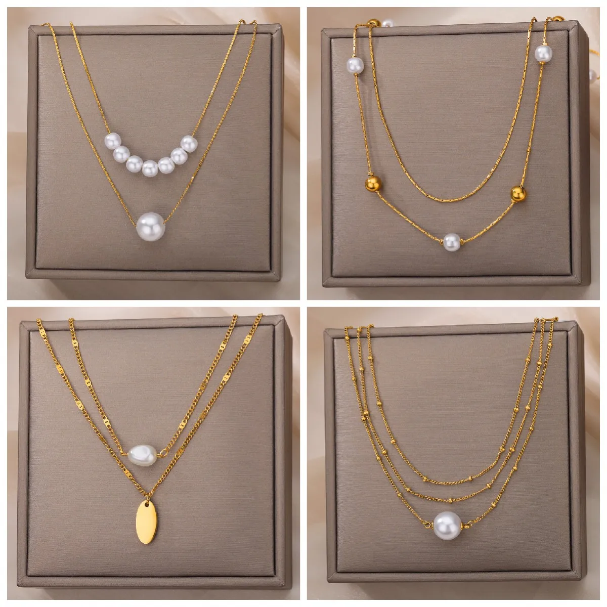 

Christmas Jewelry Multilayer Necklace Stainless Steel Necklace Pearl Necklace Elegant Woman Mother Gift Jewelry Dropshipping