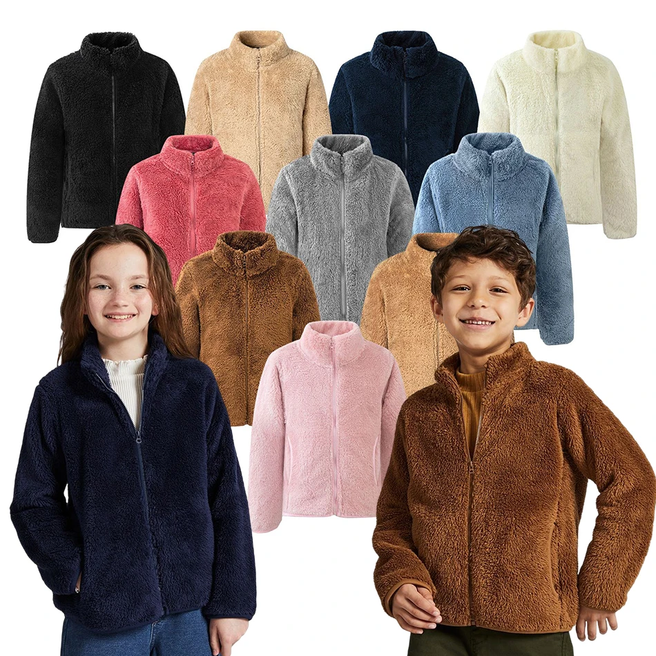 Купи Thickened Soft Fleece Coats for Children Autumn Winter Boys and Girls Coral Blends Jackets Warm Solid Color Clothings for 4-12 Y за 1,207 рублей в магазине AliExpress