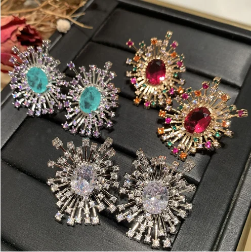 

Sea Blue Ice Earrings S925 Silver Needle Elegant Super Sparkling Zirconia Colorful Candy Fireworks Earrings