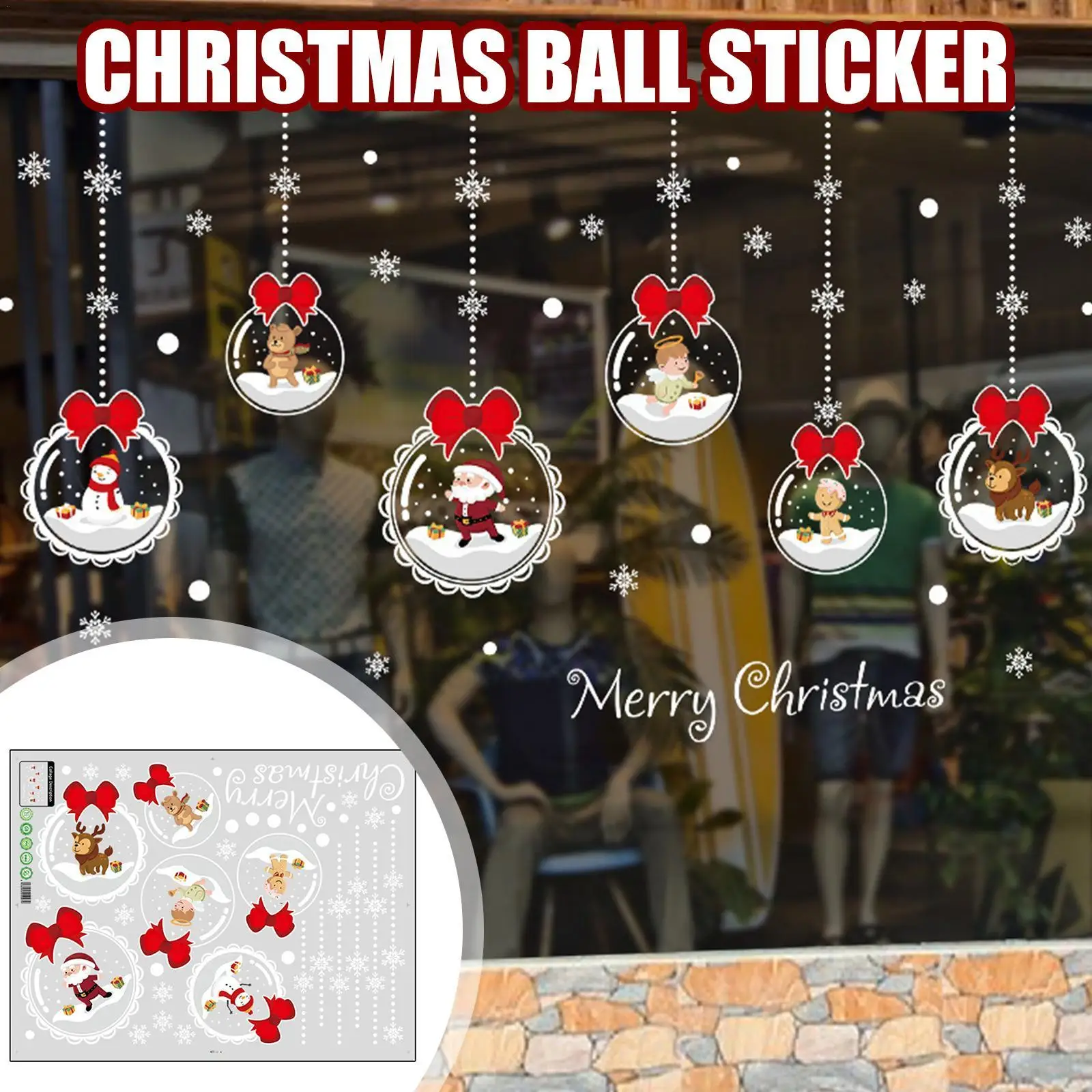 

Cute Removable Christmas Balls Hanging Wall Sticker Santa Claus Snowball Wall Stickers Self Adhesive Vinyl Decals Window Sticker