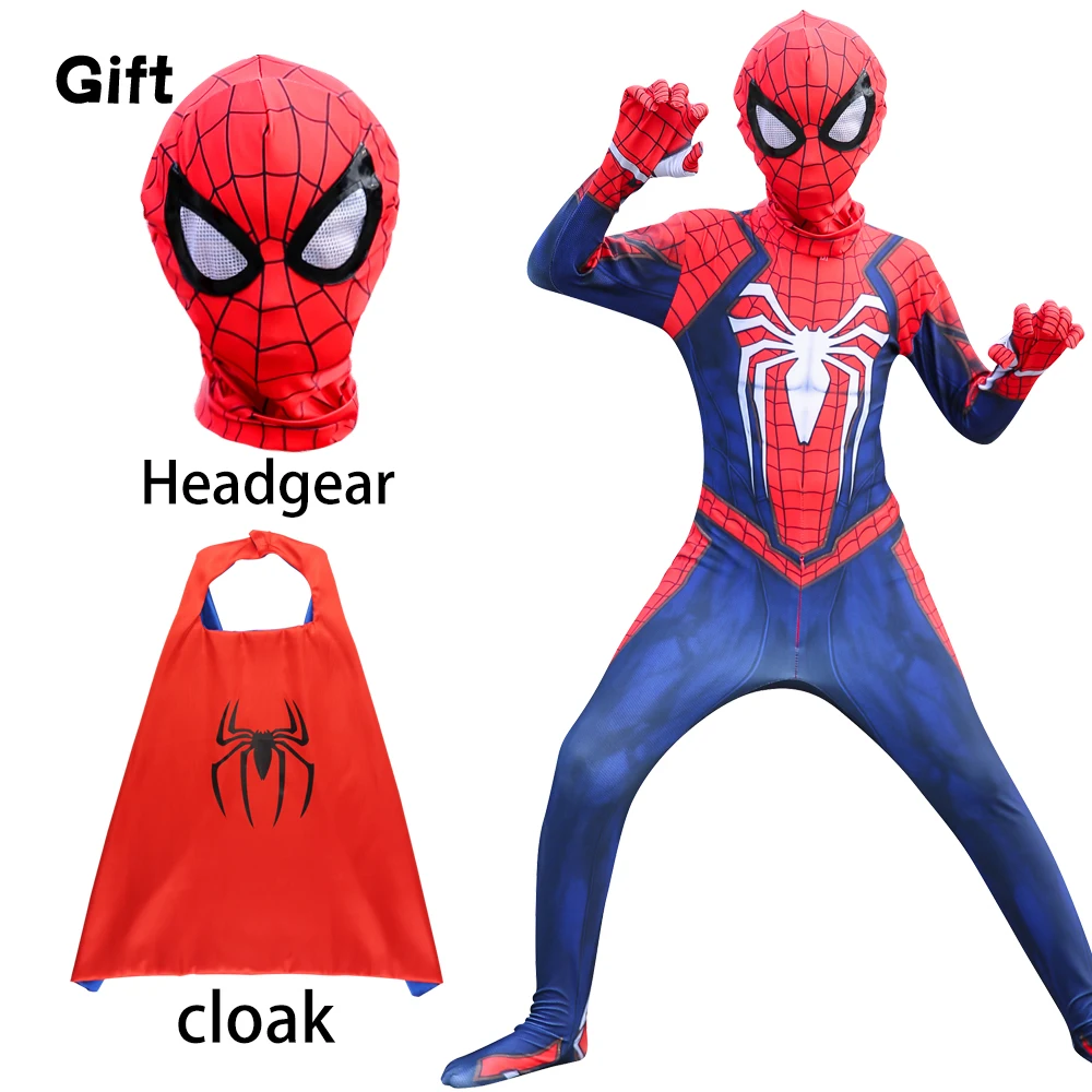 

Anime Spiderman Miles Morales Cosplay Costume with Mask Cloak Zentai Bodysuit Superhero Jumpsuit for Kids Spandex Carnival Party