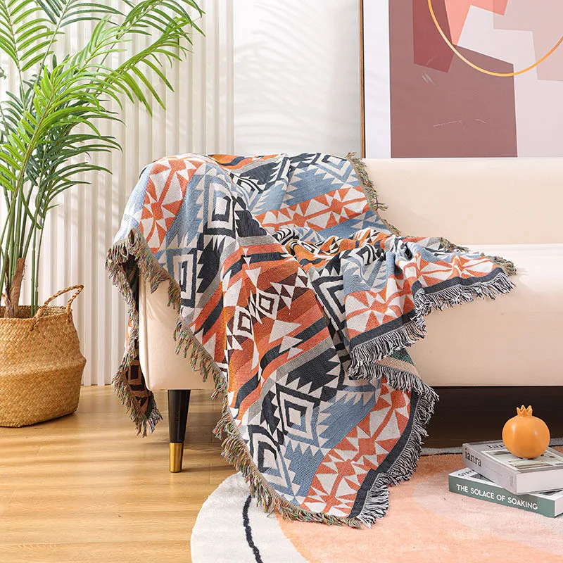 

Geometric Sofa Throw Blanket Chenille Couch Cover Towel Carpet Plaid Sofa Bed Cover Tapestry Bedspread Outdoor Beach Sandy Towel