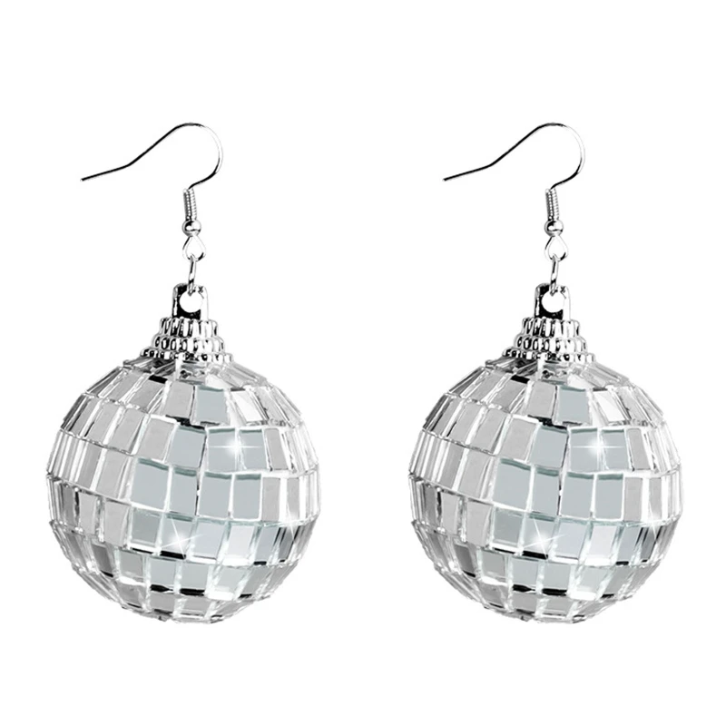 

517F Vintage Disco Dangle Earrings Disco Ball Earrings 60's or 70s Dance Party Costume Jewelry Accessories for Women Girls