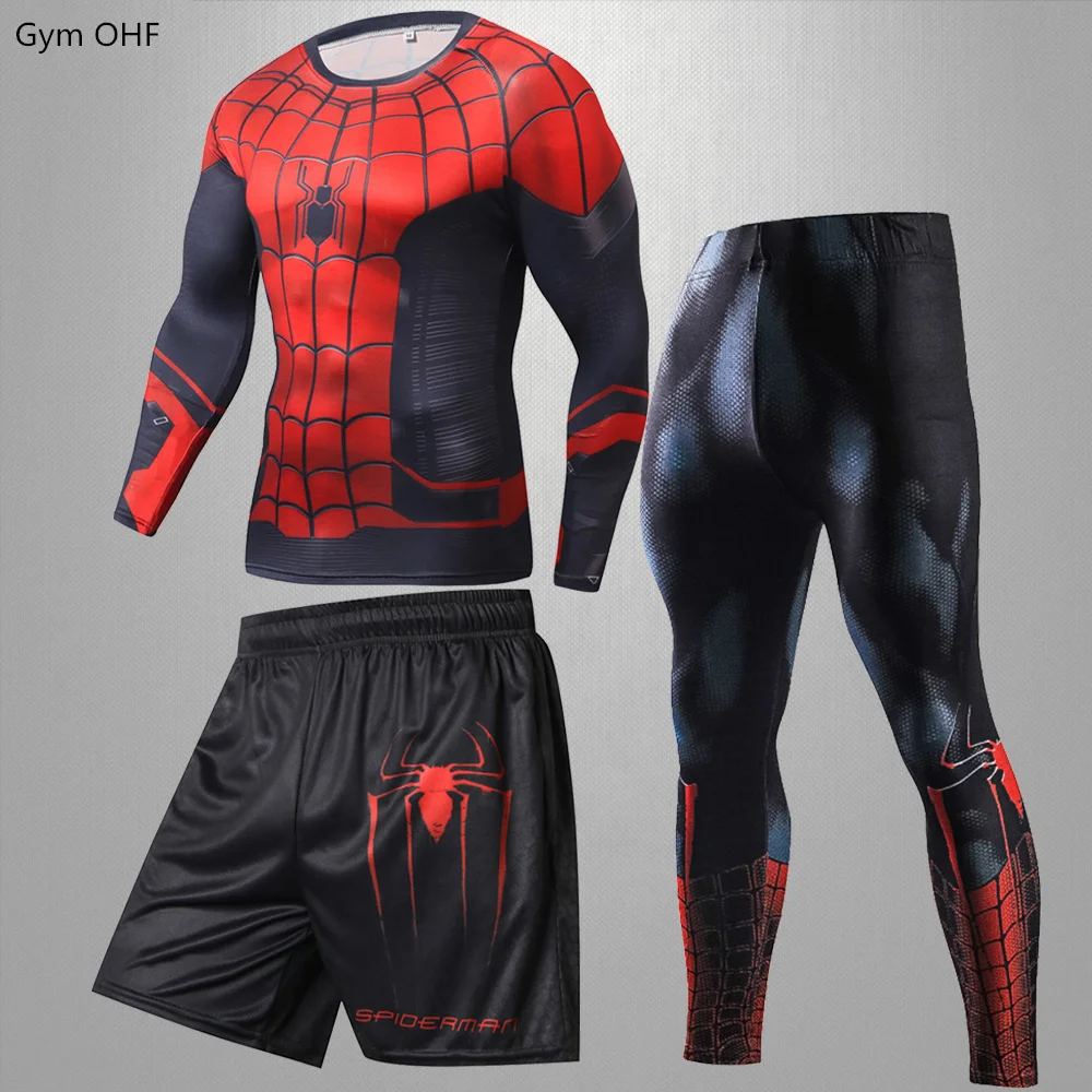 Superhero Sport Suits Men Compression Shirts Pants Sets MMA Rashguard Boxing Muay Thai Kickboxing Shorts Fitness Sportswear images - 6