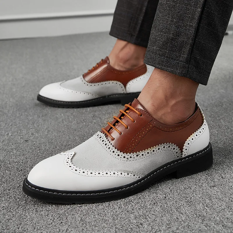

Мужские строгие броги, резные, повседневные, кожаные, дизайнерские, Роскошные, деловые, для жениха, свадьбы, итальянские оксфорды для мужчин, раньше 48