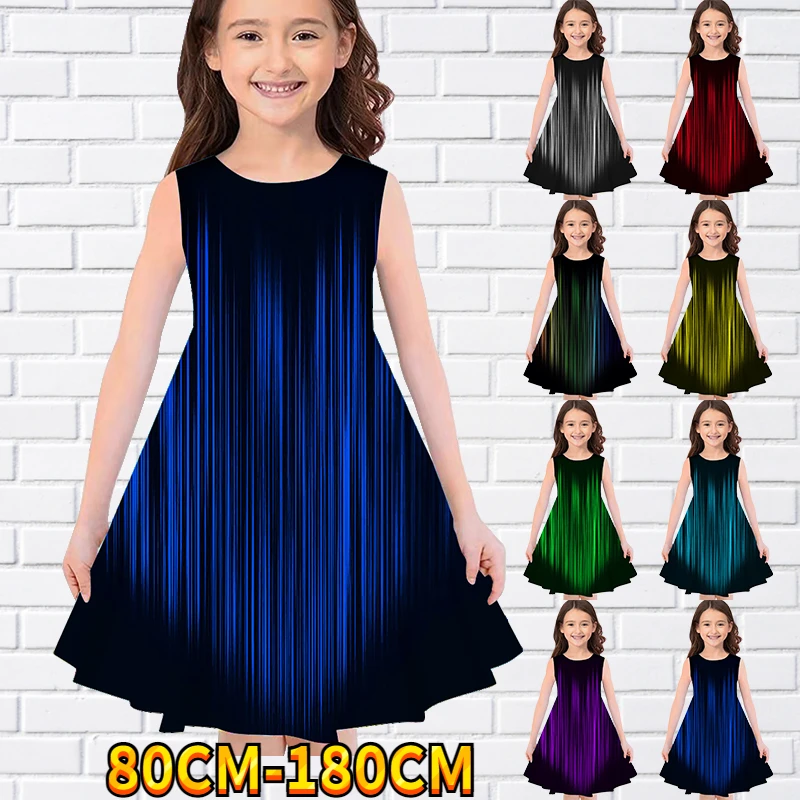 

2022 Kids Little Girls Sleeveless Dress 3D Kids Geometric Print Daily Casual Cute Sweet Over Knee Sleeveless Dress 80-180CM