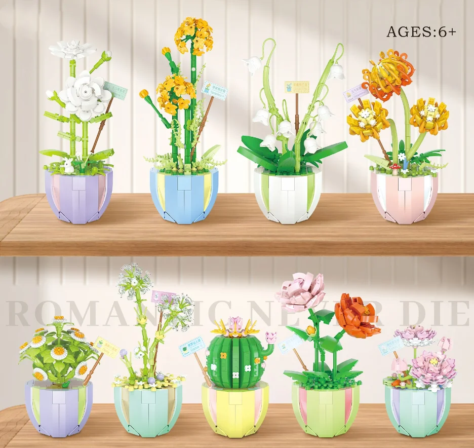 

2023 New mini building blocks Bonsai Brick potted flowers flowering plants building toys girl toys Children's gifts