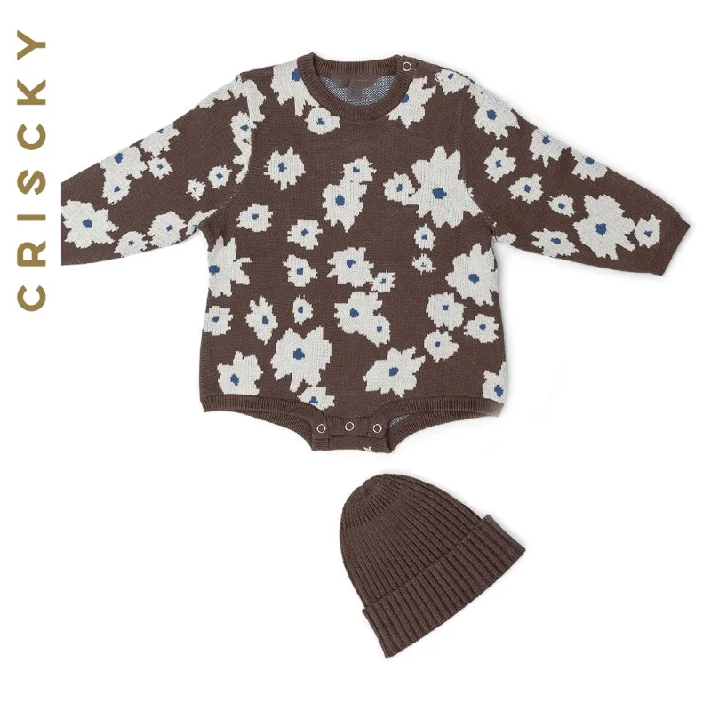 

2023 New Girls Rompers Long Sleeve Floral Knitted Newborn Infant Romper Clothes Autumn Baby Clothing Girls Romper