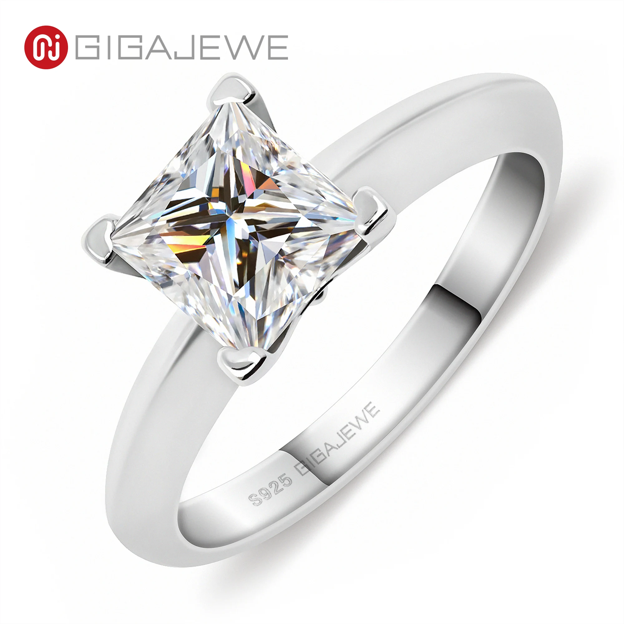 Фото GIGAJEWE 1.2ct 6,0 мм D Princess 18K покрытое белым золотом кольцо из серебра 925 пробы с моиссанитом подарок для женщины символ любви женщина девушка Gif №1