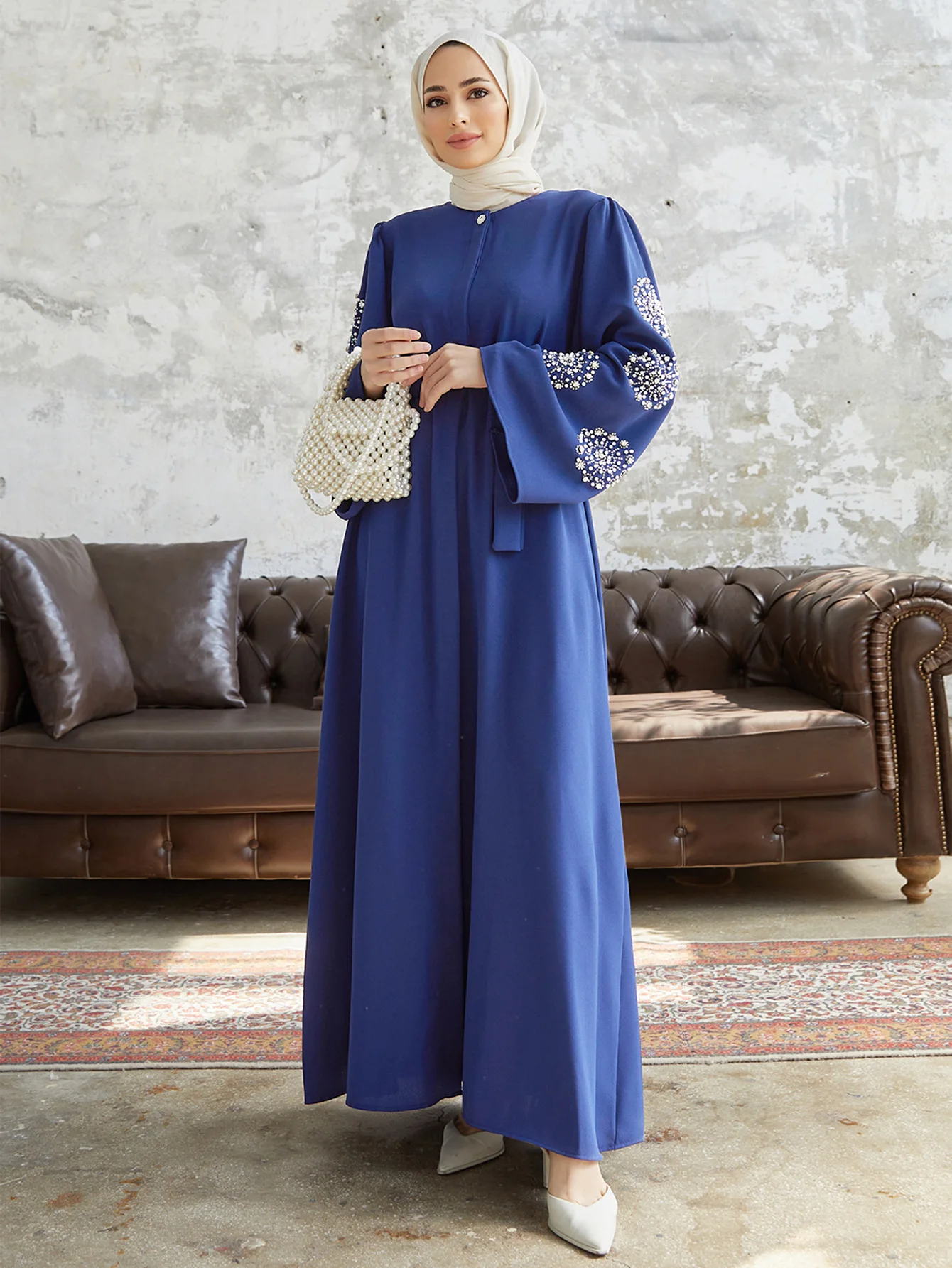 Женское платье-макси Дубай мусульманская абайя украшенная бисером турецкий