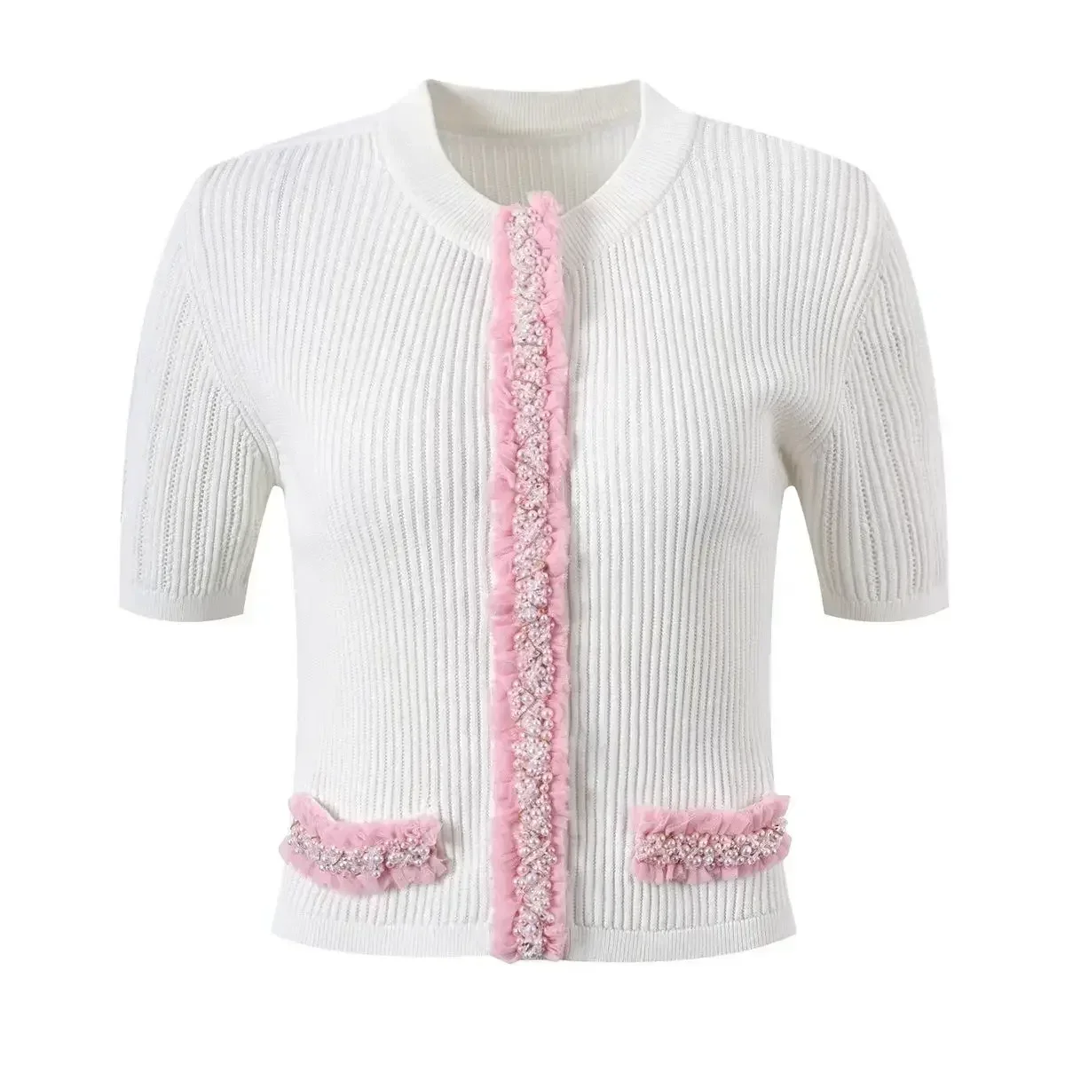 2024 модная горячая распродажа уличный стиль для девочек Amoi розовый с бисером