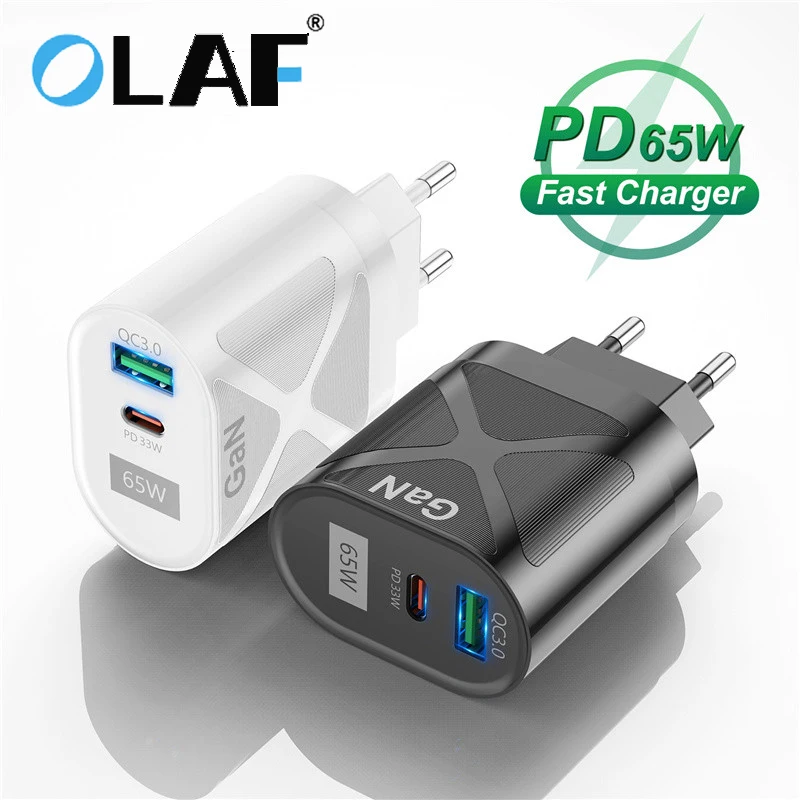 

OLAF 65 Вт Зарядное устройство GaN, быстрое зарядное устройство, адаптер для сотового телефона, зарядное устройство USB для iPhone 13 12 Pro Max Xiaomi Samsung, за...