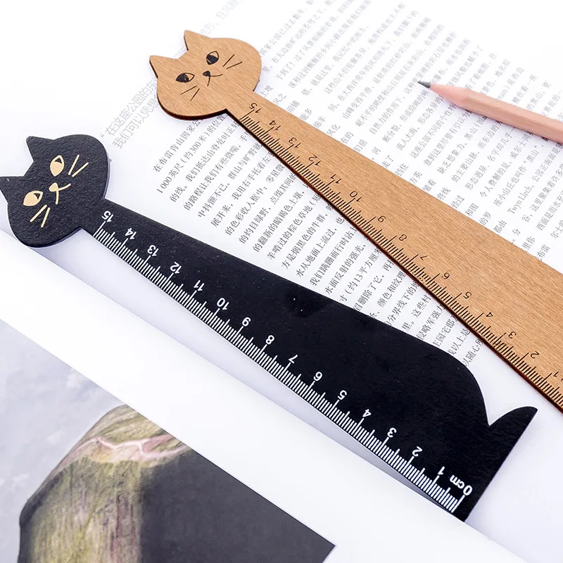 

THE9 Cute Stationery Kawaii Kitten Straight Ruler Wooden Sewing Drawing Fournitures Scolaires Back To School Office Supplies