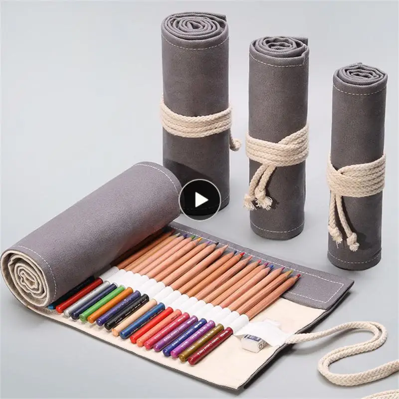 

Pencil Case Firm Thread 12 Holes Storage Bag Canvas Material Pen Curtain Stationery Storage Stationery Box Elastic Socket Grey