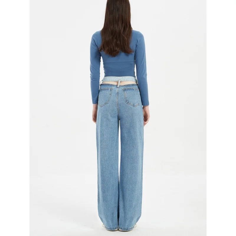 2023 new irregular color matching high waist straight pants women's casual trousers Europe and the United States